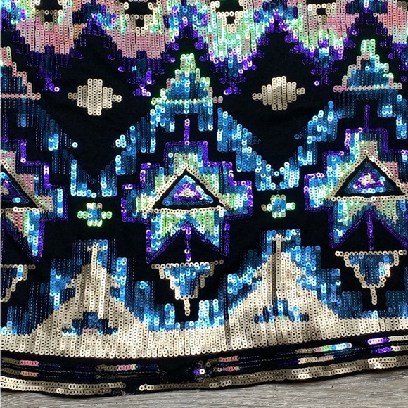 Express Southwestern Tribal Aztec Sequin Embellished Mini Skirt Above Knee XS - Picture 6 of 16